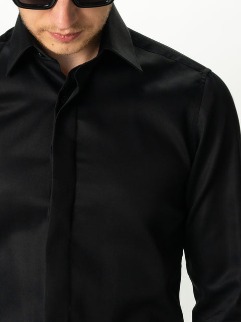 Camasa Barbati Neagra 100% Bumbac Monti Usor De Calcat BMan0006 (6)