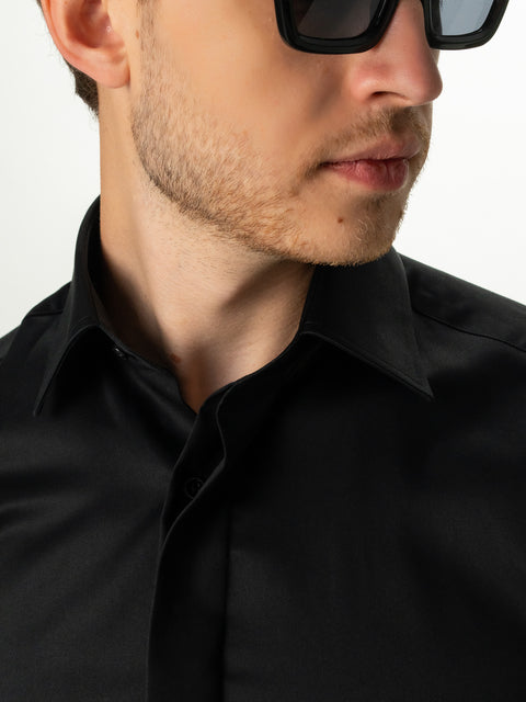 Camasa Barbati Neagra 100% Bumbac Monti Usor De Calcat BMan0006 (2)