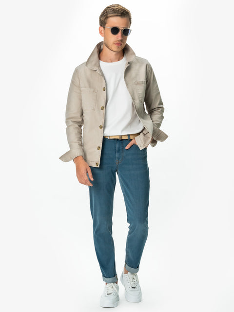 Jacheta Barbati Bej Deschis Tip Overshirt Toamna-Iarna BMan0220 (5)