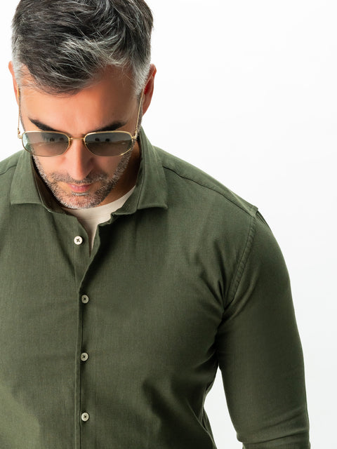 Camasa Bărbați Office & Smart Casual Verde Kaki Din Bombac Natural Tip Flanel BMan0037 (8)