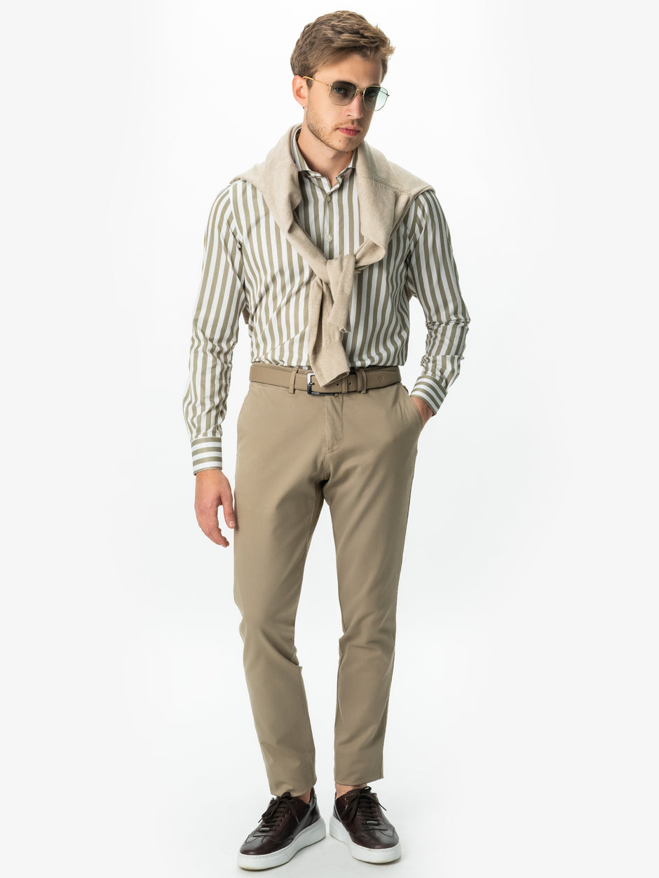 Camasa Bărbați Business Verde Olive În Dungi Smart Casual  BMan0016 (3)