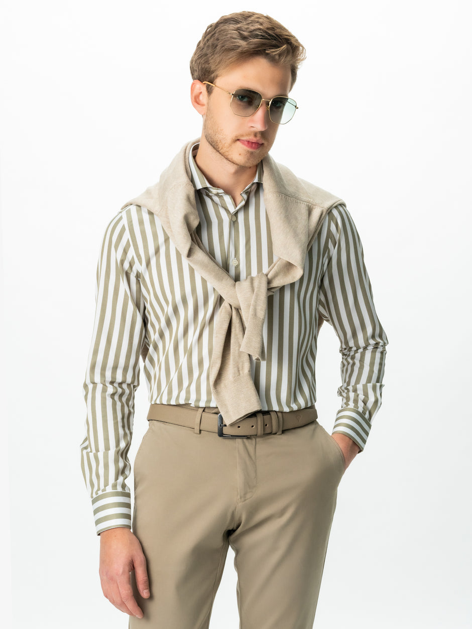 Camasa Bărbați Business Verde Olive În Dungi Smart Casual & Eleganta BMan0016 (1)