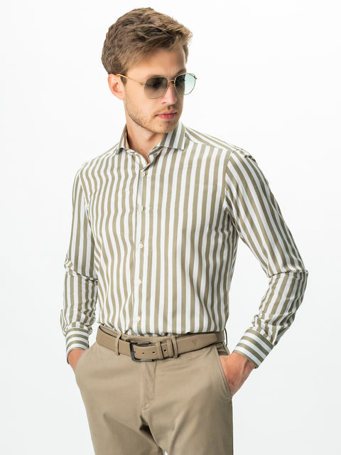 Camasa Bărbați Business Verde Olive În Dungi Smart Casual & Eleganta BMan0016 (5)