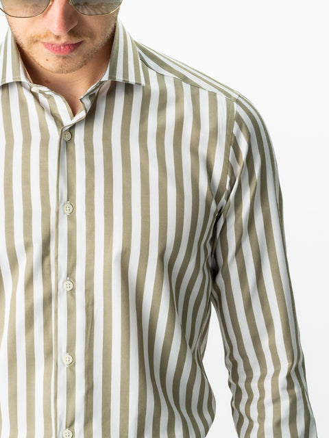 Camasa Bărbați Business Verde Olive În Dungi Smart Casual & Eleganta BMan0016 (8)