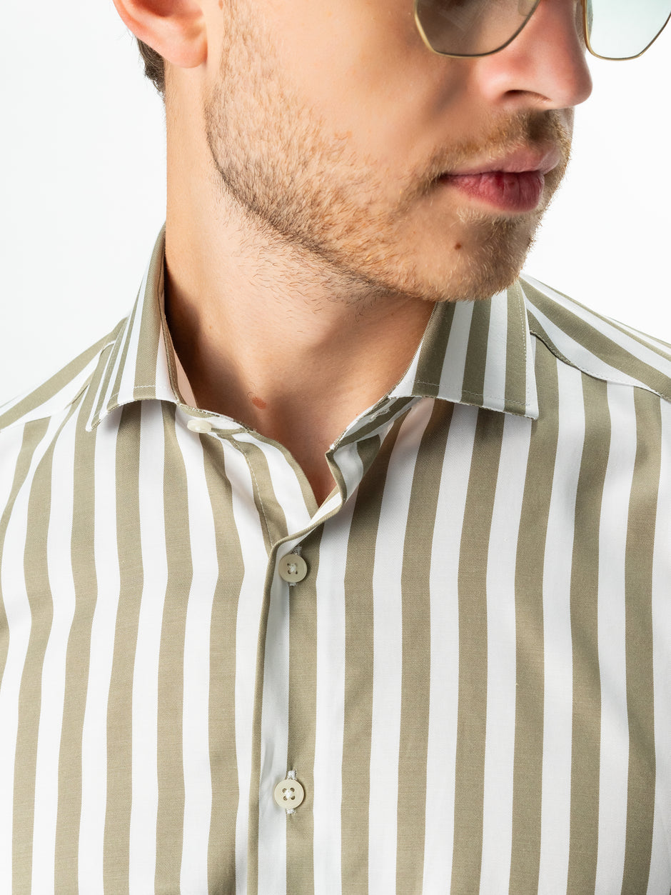 Camasa Bărbați Business Verde Olive În Dungi Smart Casual  BMan0016 (2)