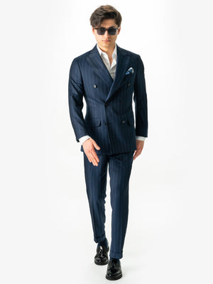 Costum Bărbați Bleumarin În Dungi Elegant La Două Randuri BMan0022