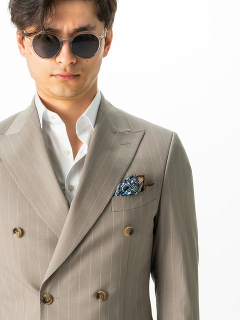Costum Crem Bărbați Smart Casual În Dungi FIne La Două Randuri BMan0022 (2)