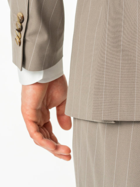 Costum Crem Bărbați Smart Casual În Dungi FIne La Două Randuri BMan0022 (8)