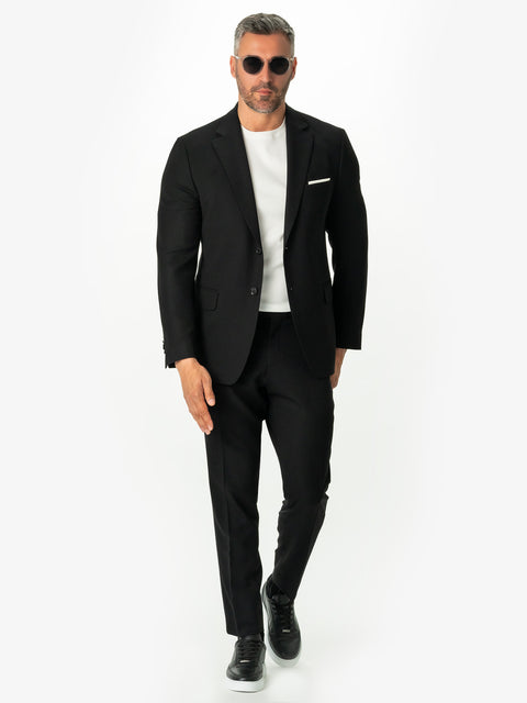 Costum Flexo Barbati Negru Smart Casual & Business 100% Lana Finitura Oxford Design BMan0015 (4)