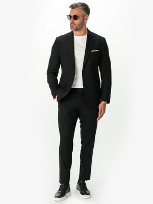 Costum Flexo Barbati Negru Smart Casual & Business 100% Lana Finitura Oxford Design BMan0015