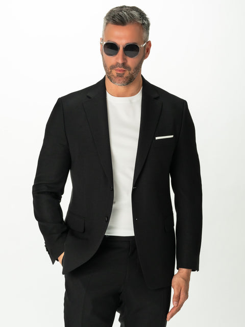 Costum Flexo Barbati Negru Smart Casual & Business 100% Lana Finitura Oxford Design BMan0015 (3)