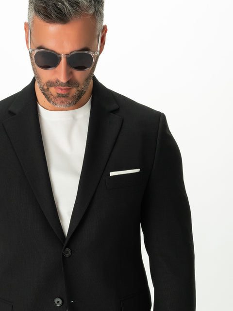 Costum Flexo Barbati Negru Smart Casual & Business 100% Lana Finitura Oxford Design BMan0015 (7)