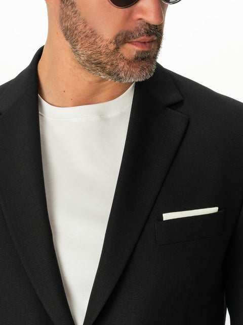 Costum Flexo Barbati Negru Smart Casual & Business 100% Lana Finitura Oxford Design BMan0015 (2)