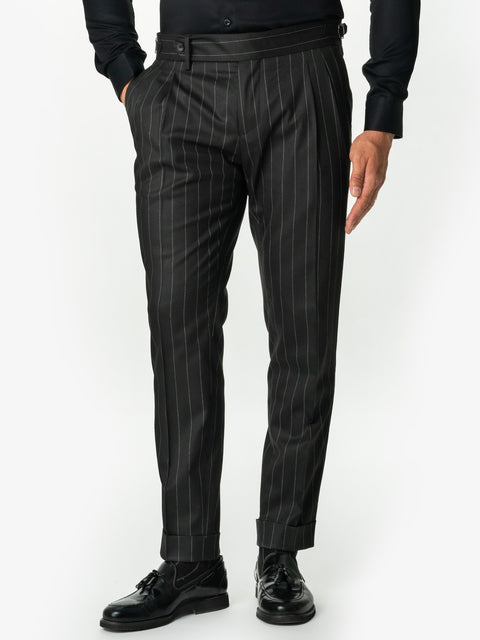 Costum Barbati Negru Elegant In Dungi La Doua Randuri BMan0022 (7)