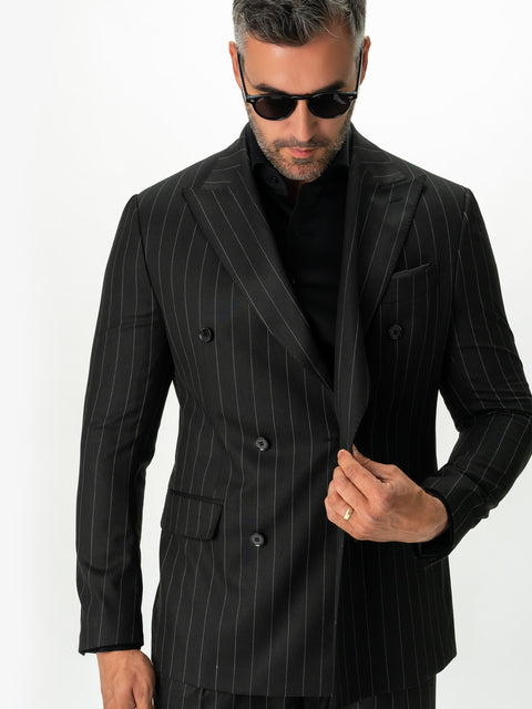 Costum Barbati Negru Elegant In Dungi La Doua Randuri BMan0022 (4)