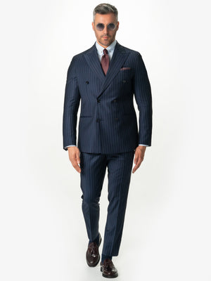 Costum Barbati Albastru Bleumarin Dungi 100% Lana Vitale Barberis Super100'S BMan0003