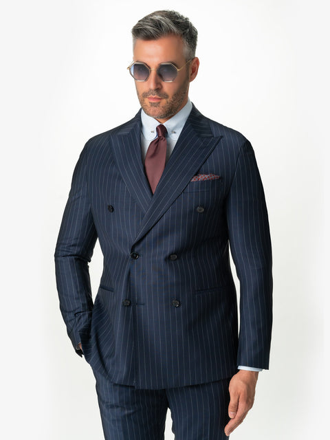 Costum Bărbați Bleumarin Elegant La Două Rânduri 100% Lana Finitura BMan0003 (2)