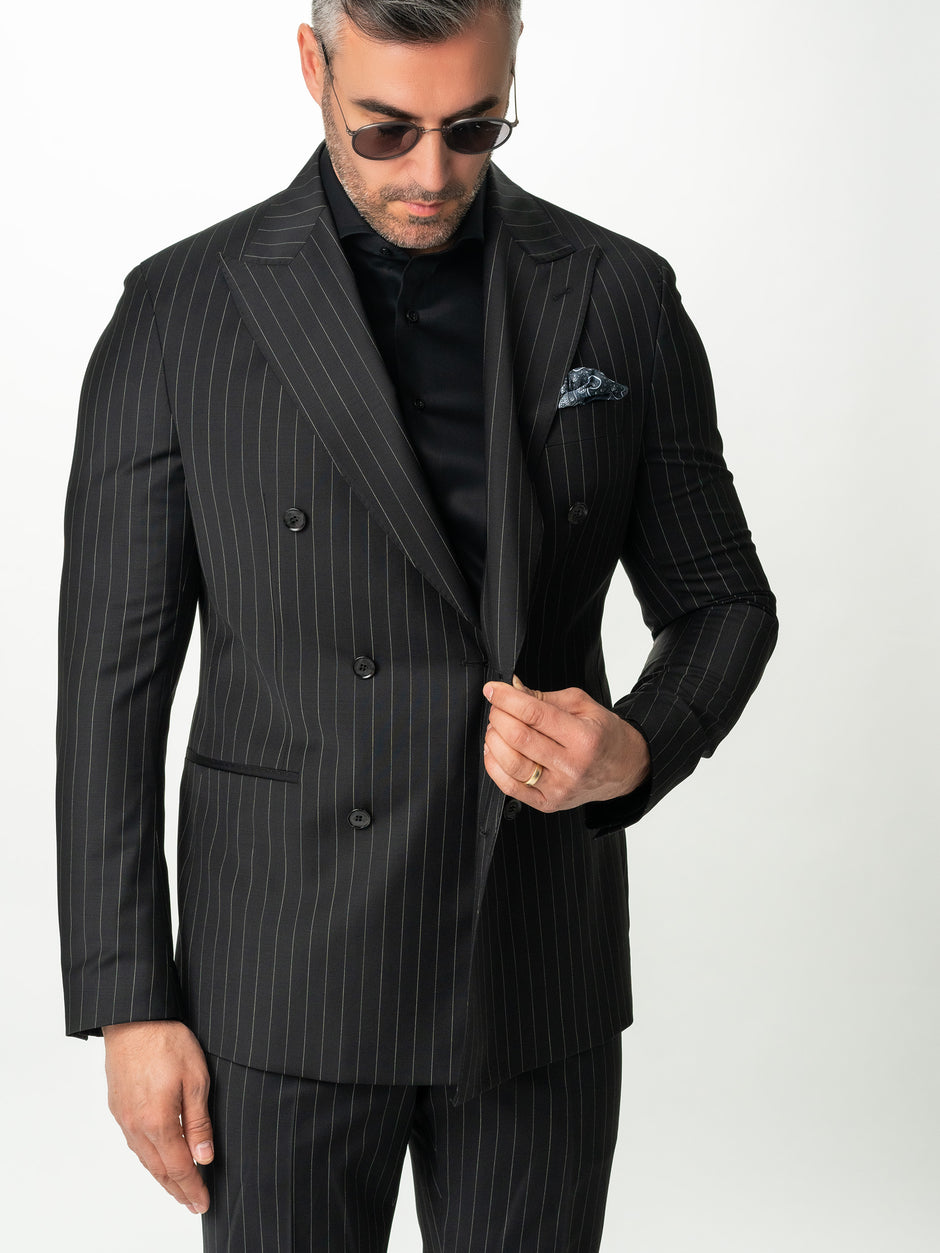 Costum Barbati Negru Dungi 100% Lana Vitale Barberis Super 100'S BMan0003 (5)