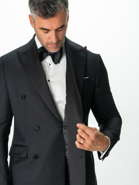 Costum Negru Formal Doua Randuri De Ceremonie & Gala Lana Italiana Vercelli BMan0013 (4)
