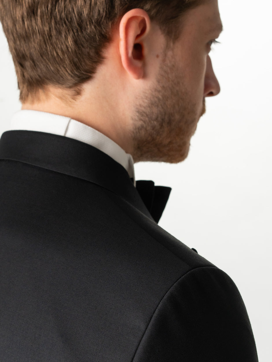 Costum Barbati Negru Smoking Ceremonie Lana Vitale Barberis 110'S BMan0012 (9)