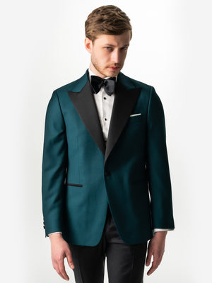 Costum Mire Verde Petrol Tip Smoking Ceremonie Rever Ascutit BMan0009