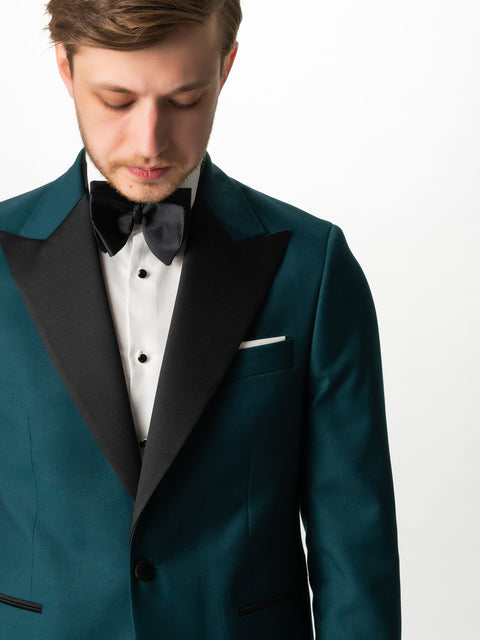 Costum Mire Verde Petrol Tip Smoking Ceremonie Rever Ascutit BMan0009 (3)