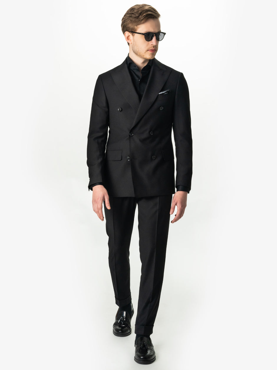 Costum Barbati Negru Doua Randuri Formal Lana Sarto BMan0023 (1)