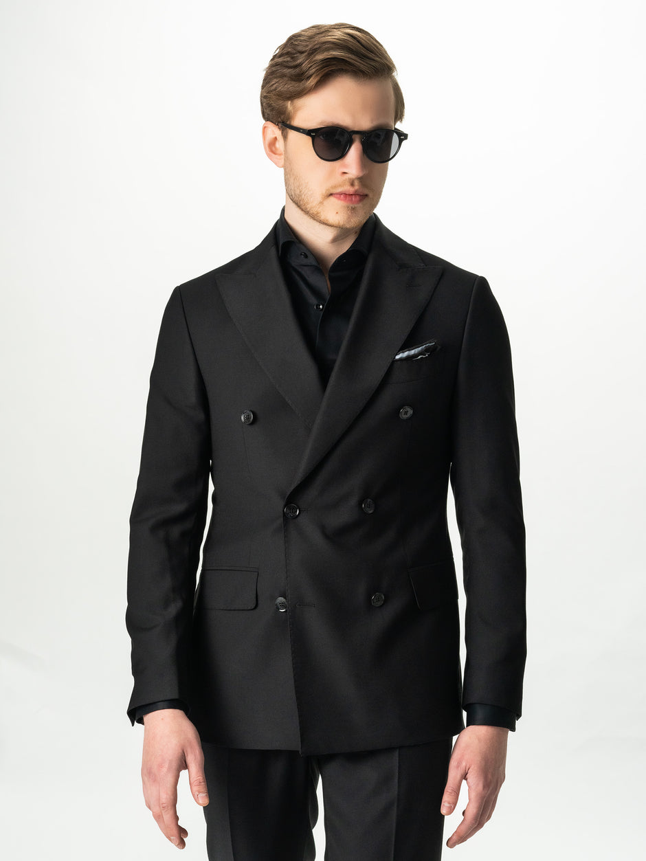 Costum Barbati Negru Doua Randuri Formal Lana Sarto BMan0023 (2)