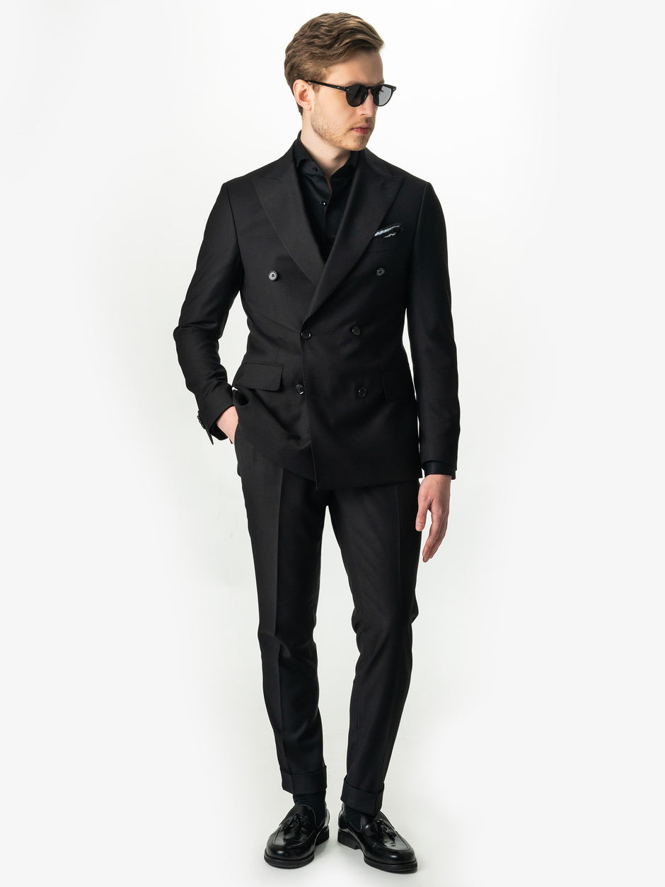 Costum Barbati Negru Doua Randuri Formal Lana Sarto BMan0023 (8)