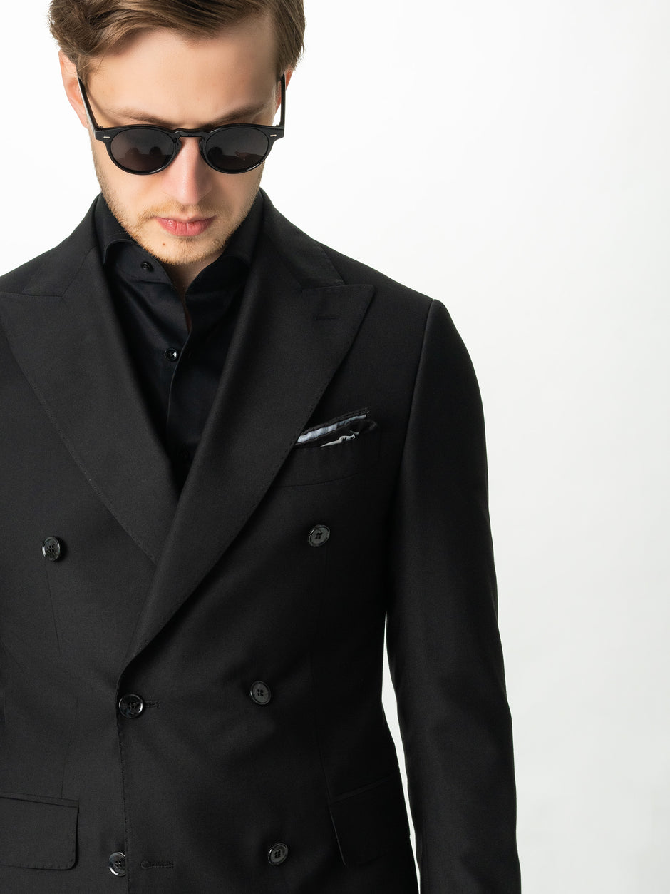 Costum Barbati Negru Doua Randuri Formal Lana Sarto BMan0023 (11)
