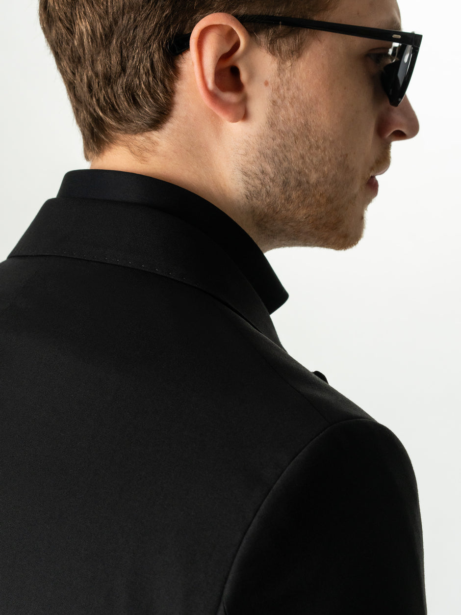 Costum Barbati Negru Doua Randuri Formal Lana Sarto BMan0023 (9)