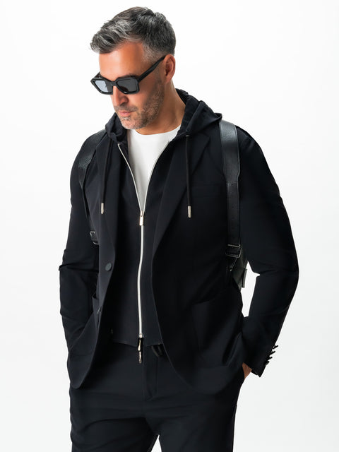Costum Negru Premium City Flexo Barbati Modern Casual & Office Gluga Detasabila Toamna & Iarna BMan0030 (1)