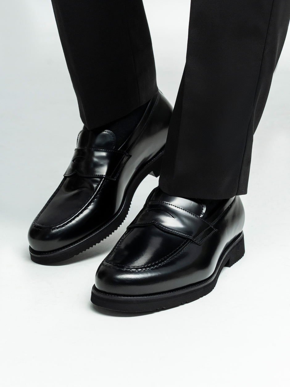 Mocasini Negru Semilucios Barbati Din Piele Naturala Formal Loafers Bman222 (1)