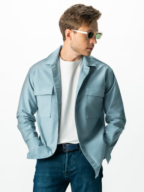 Jacheta Albastru Sky Tip Overshirt Camasa Barbati Sezon Toamna & Iarna Din Bumbac BMan0228 (4)