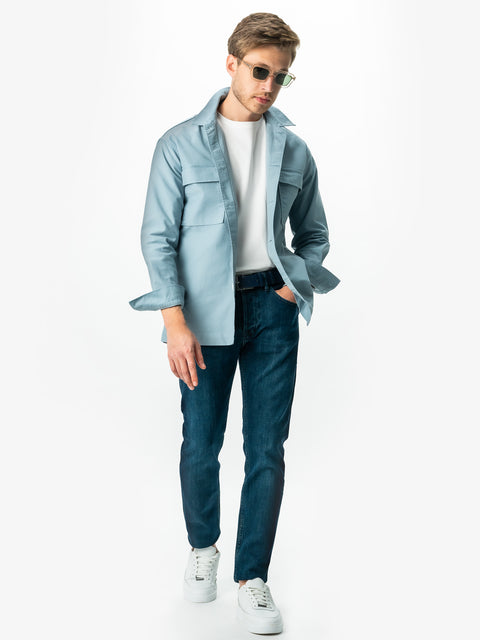 Jacheta Albastru Sky Tip Overshirt Camasa Barbati Sezon Toamna & Iarna Din Bumbac BMan0228 (1)