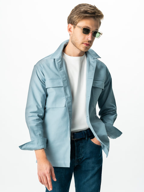 Jacheta Albastru Sky Tip Overshirt Camasa Barbati Sezon Toamna & Iarna Din Bumbac BMan0228 (3)