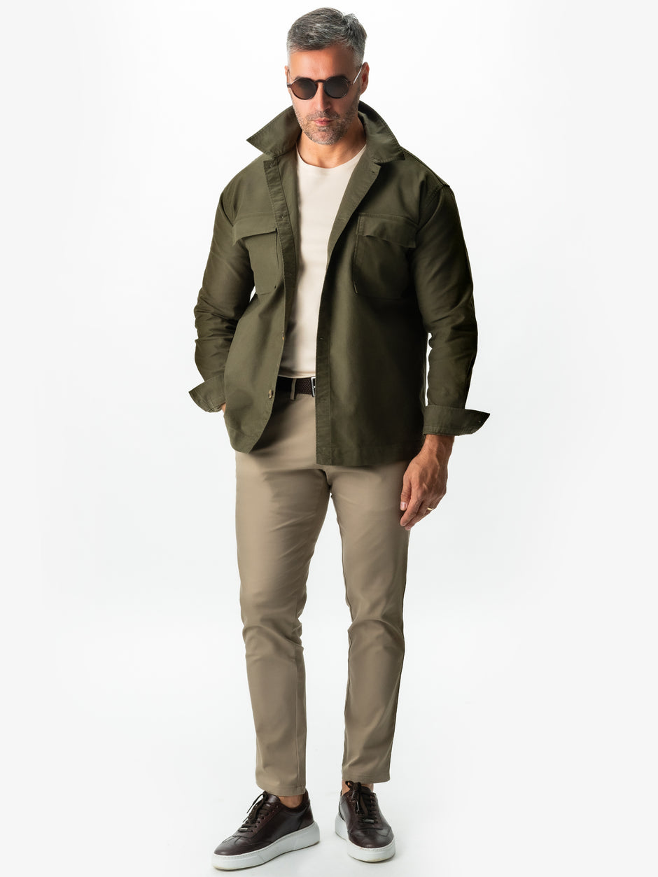Jacheta Verde Kaki Tip Overshirt Camasa Barbati Sezon Toamna & Iarna Din Bumbac BMan0228 (2)