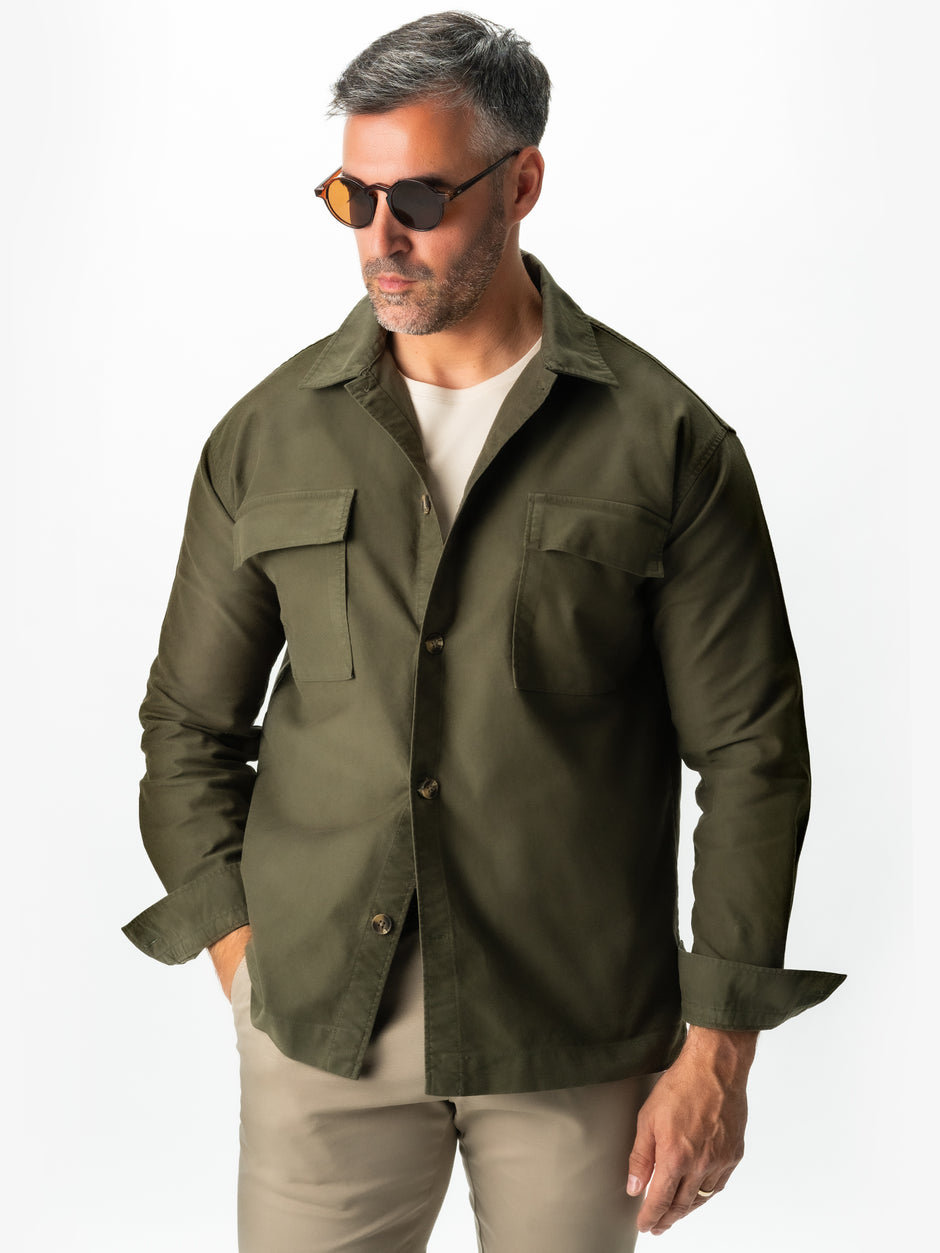 Jacheta Verde Kaki Tip Overshirt Camasa Barbati Sezon Toamna & Iarna Din Bumbac BMan0228 (1)