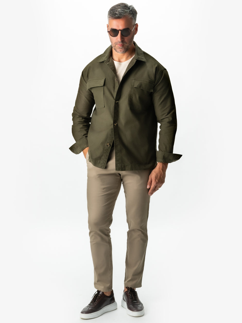 Jacheta Verde Kaki Tip Overshirt Camasa Barbati Sezon Toamna & Iarna Din Bumbac BMan0228 (7)