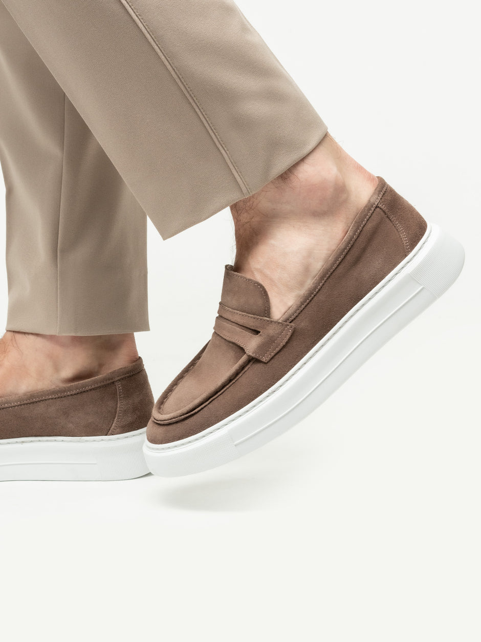 Mocasini Barbati Bej Cappuccino Vara Piele Intoarsa Taupe BMan217 (1)