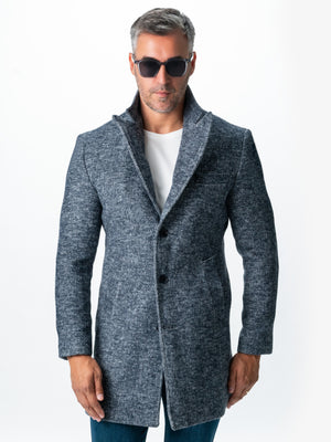 Palton Toamna Iarna Barbati Albastru Bleumarin Din Lana Imprimeu Twill BMan116