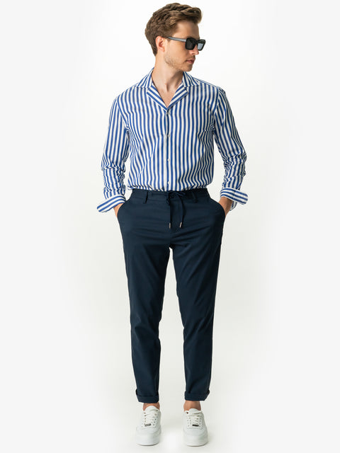 Pantaloni Flexo Cu Snur Barbati Bleumarin Bumbac Natural Santanderia BMan713 (4)