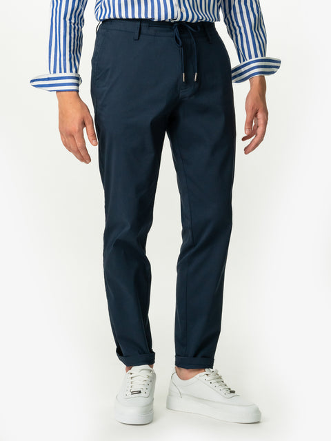 Pantaloni Flexo Cu Snur Barbati Bleumarin Bumbac Natural Santanderia BMan713 (2)