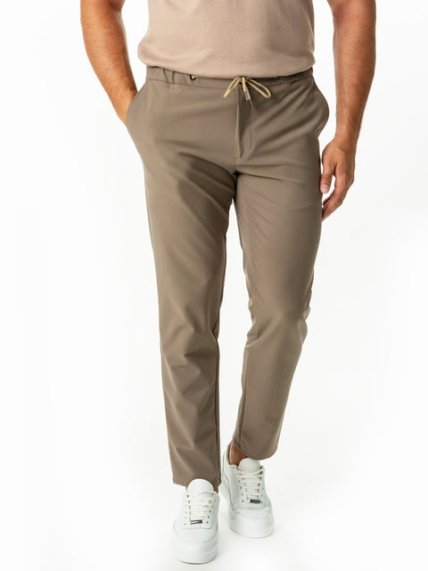 Pantaloni Flexo Cu Snur Barbati Bej Cappuccino Din Spandex Milano BMan708 (5)