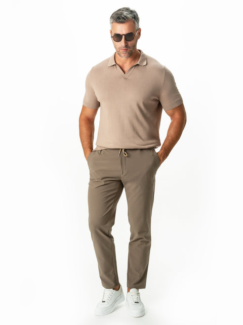 Pantaloni Flexo Cu Snur Barbati Bej Cappuccino Din Spandex Milano BMan708 (6)