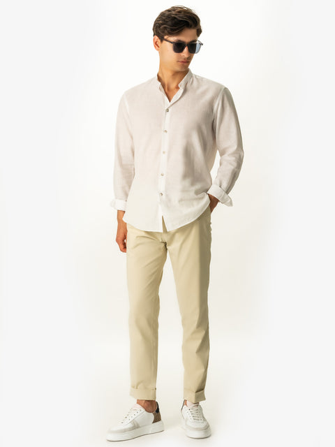 Pantaloni Flexo Cu Snur Barbati Crem Unt De Vara Bumbac Santanderia BMan710 (5)