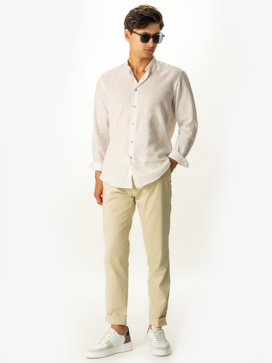 Pantaloni Flexo Cu Snur Barbati Crem Unt De Vara Bumbac Santanderia BMan710 (5)