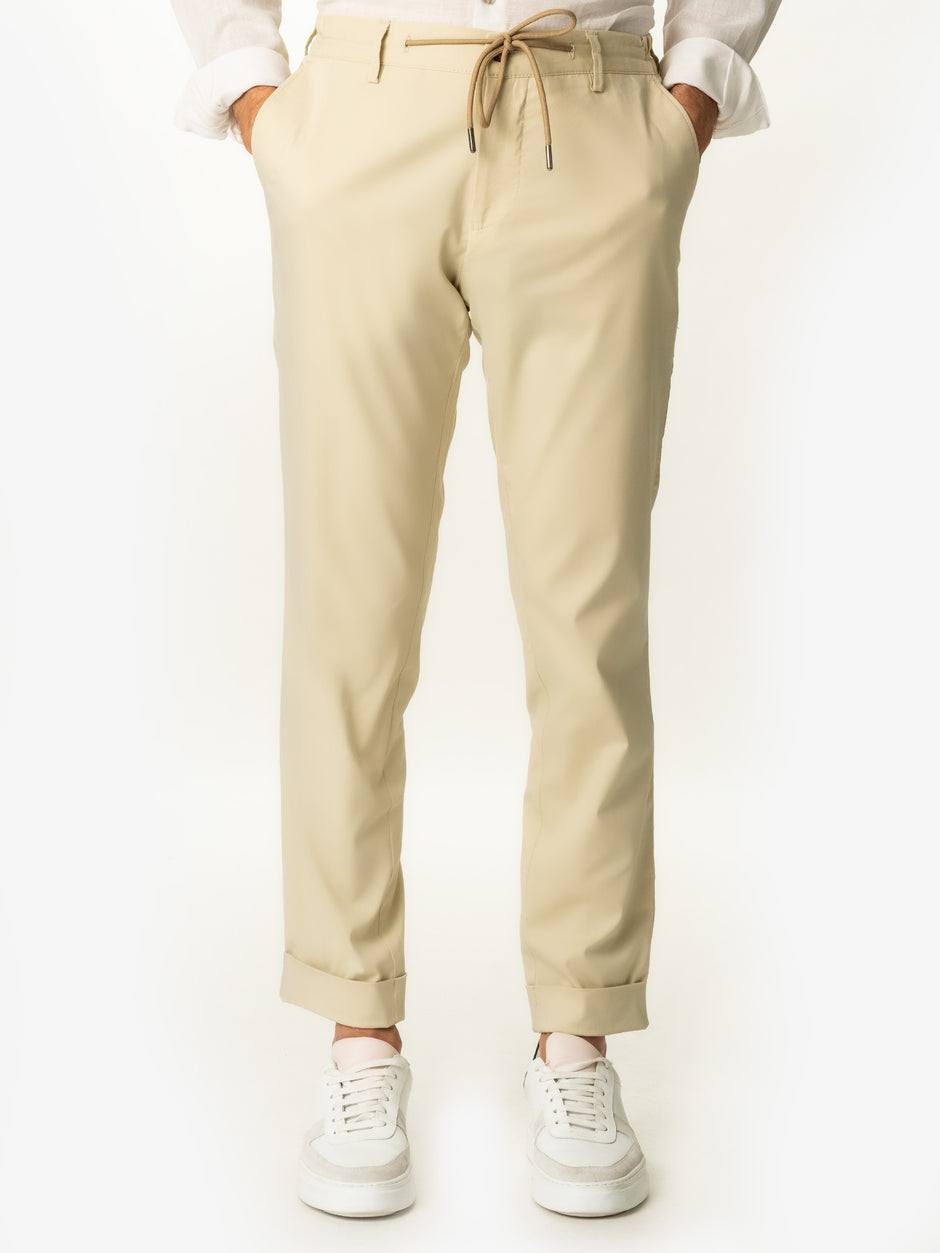 Pantaloni Flexo Cu Snur Barbati Crem Unt De Vara Bumbac Santanderia BMan710 (6)