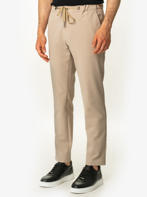 Pantaloni Casual Cu Snur Barbati Bej Nisip Din Spandex Milano BMan708