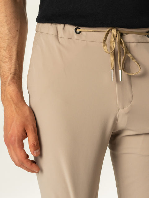 Pantaloni Flexo Cu Snur Barbati Crem Din Spandex Milano BMan708 (3)